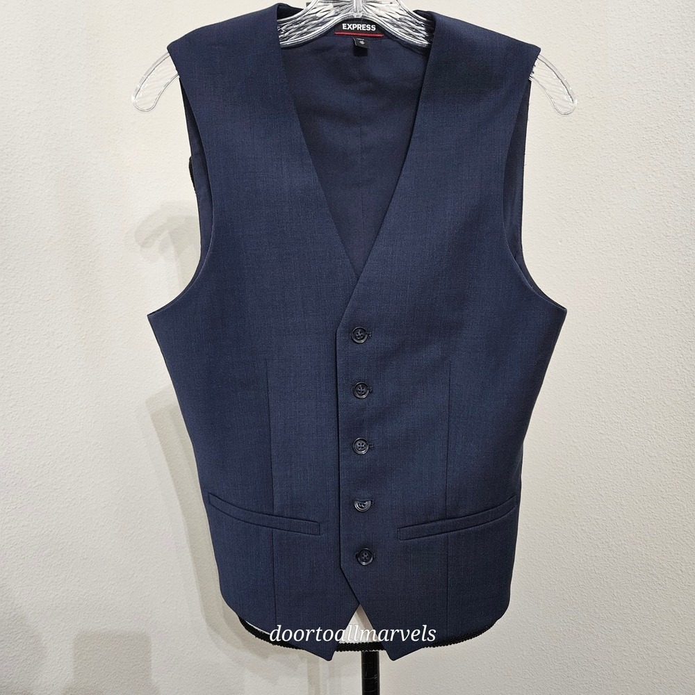 Express Extra Slim Navy Wool Blend Washable Tech Suit Vest Men XS Orig $98
